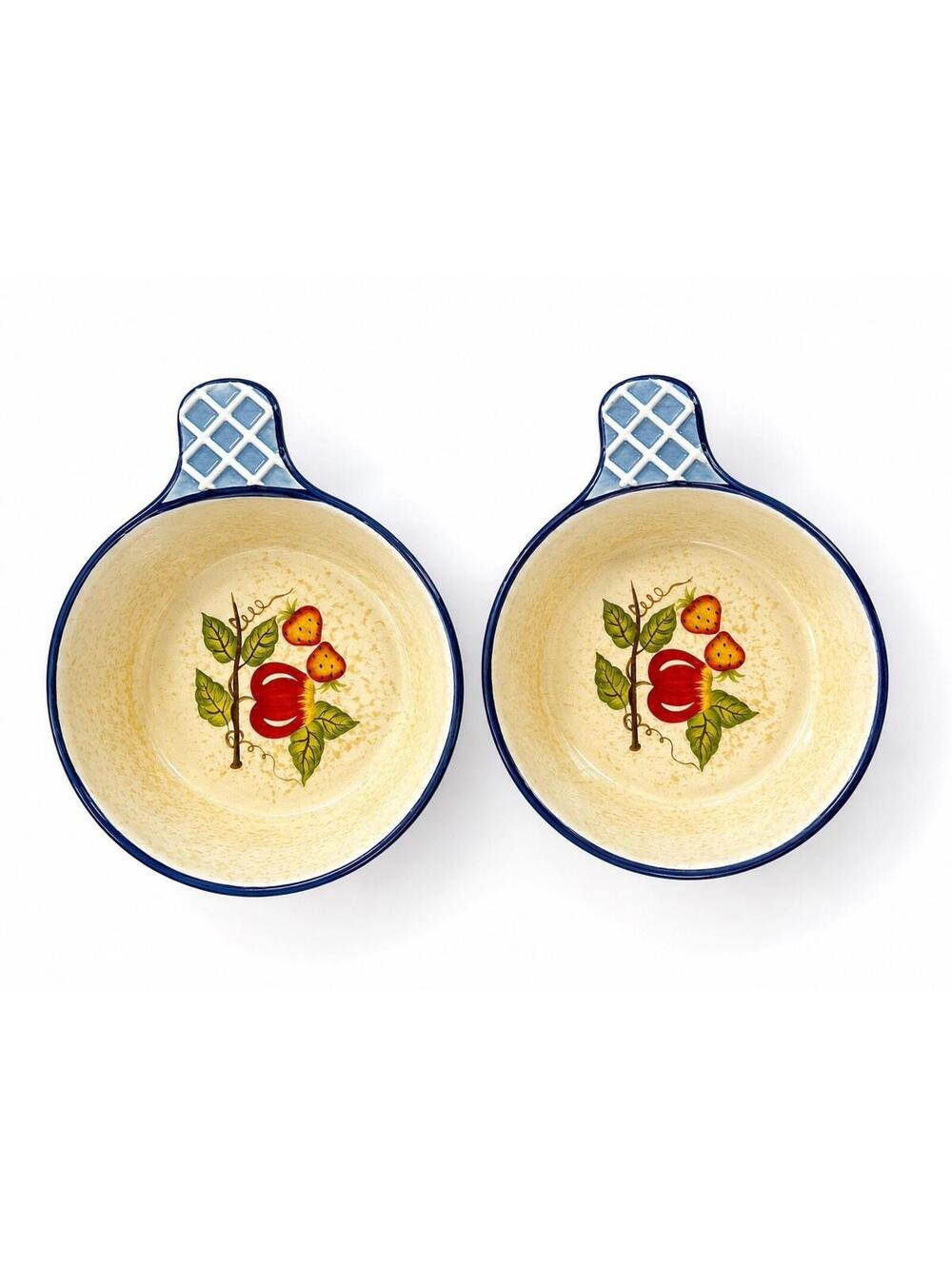 Vintage Ceramic Soup Bowls with Fruit Design - Set of 2